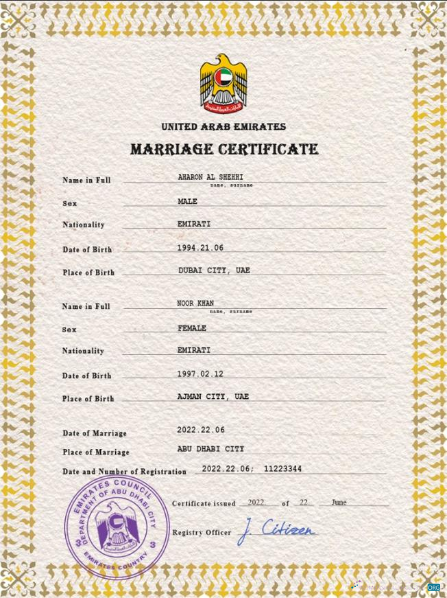 Download UAE marriage certificate PSD template Photoshop template